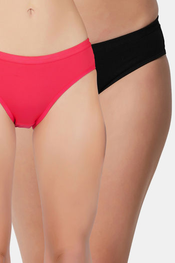 Buy Bleeding Heart Medium Rise Half Coverage Bikini Panty (Pack of 2) - Magenta Black